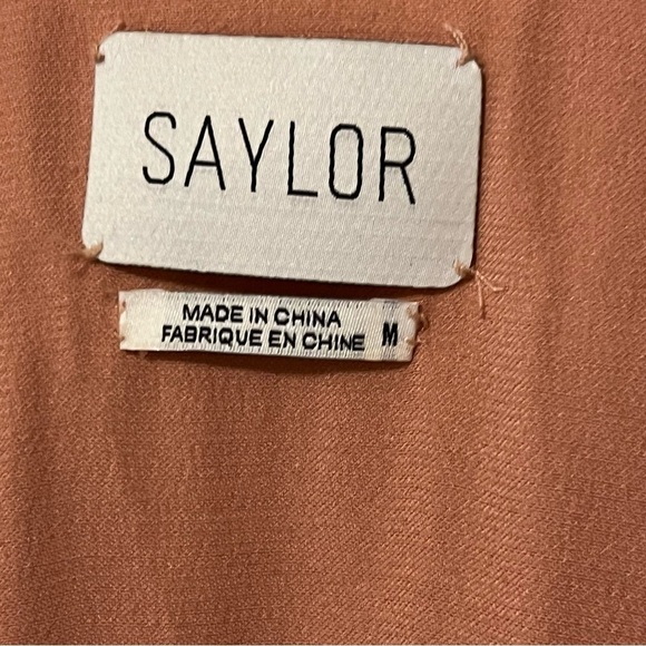 SAYLOR Daria Satin Mini Dress in Blush M Waist Tie - Picture 12 of 13